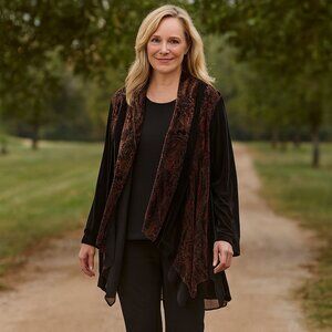 Soft Surroundings Black Velvet Floral Flowy Chiffon Paisley Cardigan Sz 2X